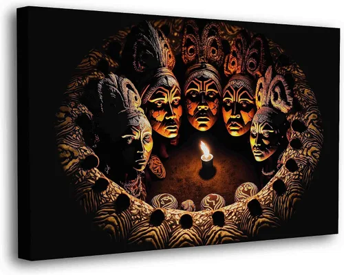 Vista 40 de SpiritualHands Máscaras africanas - Lienzo decorativo para pared, lienzo de dama africana, vibrante arte de pared africano hecho a mano