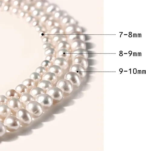 Vista 5 de PEARLMES Collar de perlas cultivadas de agua dulce blancas para mujer, collar de perlas reales con perlas seleccionadas a mano, collares de perlas