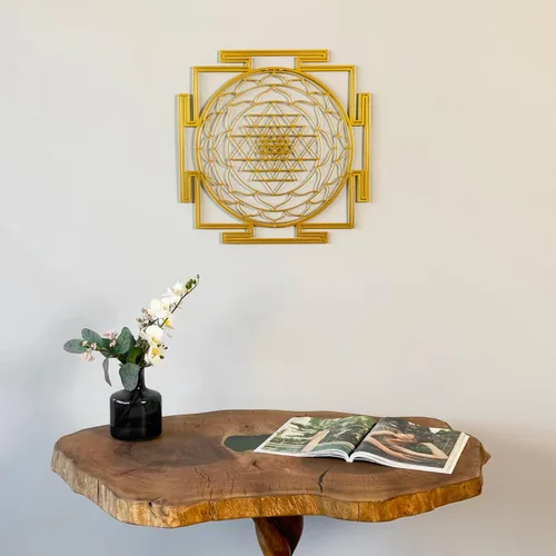 Vista 2 de Colorfull Worlds Sri Yantra - Decoración de pared de metal con geometría sagrada, decoración moderna única para sala de estar, arte de pared