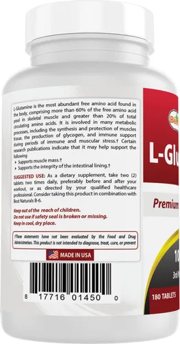 Vista 7 de Best Naturals L-Glutamina 1000mg Combustible para Entrenamiento (No OGM), 180