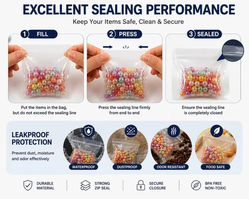 Vista 5 de 500 piezas de mini bolsas con cremallera de 2 x 2 pulgadas Bolsas pequeñas con cremallera Bolsa de plástico pequeña Bolsa para joyas