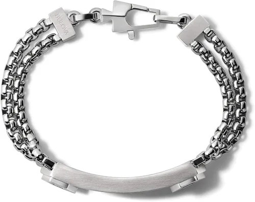 Vista 5 de Bulova Mens Precisionist Stainless Steel Double-Chain Link with Knurled Texture ID Plaque Bracelet