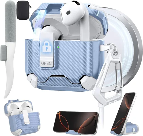 Vista 38 de Maxjoy Funda protectora para AirPods 4 2024, funda protectora para AirPods de 4ª generación con bloqueo automático, compatible con MagSafe, Verde
