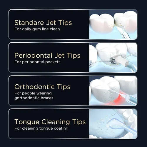 Vista 5 de Limpiador de agua dental [ Mini inalámbrico portátil ] Irrigador oral limpiador de dientes púas, tanque de agua telescópico, 3 modos y impermeable
