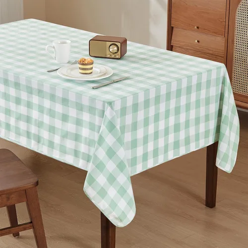 Vista 26 de Mantel rectangular de 55 x 71 pulgadas, lino sintético, sin arrugas e impermeable, mantel rectangular verde aguacate para cocina, comedor, fiesta
