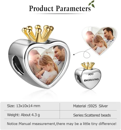 Vista 4 de Dije de foto personalizable, diseño de corazón con dije con tus seres queridos, para mujer, para regalo de madre e hija, para brazalete o collar