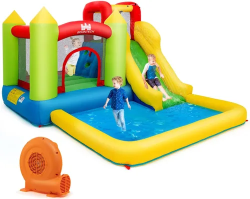 Vista 10 de Costzon - Casa inflable para niños, con tobogán acuático con pared de escalada, zona de salto, piscina pequeña, incluye bolsa de transporte de tela