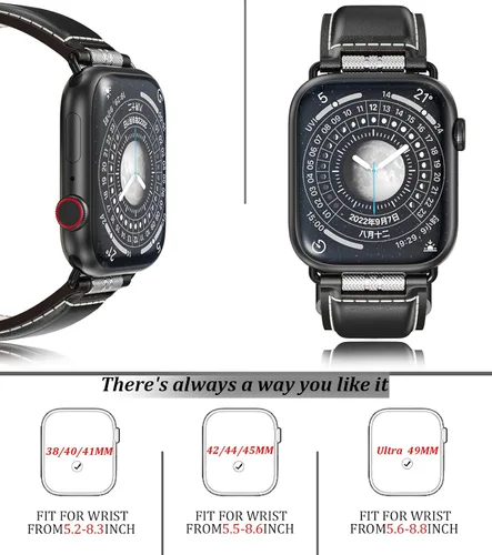 Vista 3 de Caseultra Correas de cuero compatibles con Apple Watch Band 1.929 in 1.772 in 1.732 in 1.654 in 1.614 in 1.575 in 1.496 in para hombre, correa