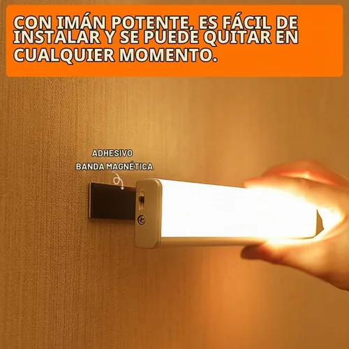 Vista 3 de Paquete de 6 luces LED con sensor de movimiento, 10 luces LED para armario, funciona con pilas, barra de luz nocturna magnética adhesiva