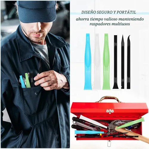 Vista 4 de Honoson - Herramienta de limpieza de raspador de plástico antiarañazos, 6 unidades, color blanco, azul y verde Blanco azul verde (White Blue Green)