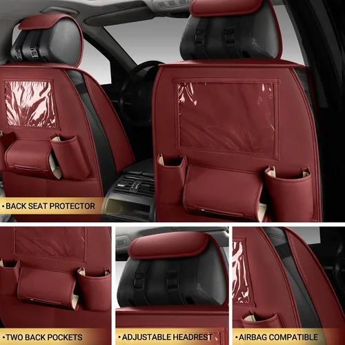 Vista 3 de AOOG - Fundas de cuero para asiento de automóvil con organizador de asiento trasero de automóvil, universal para vehículos automotores, la mayoría