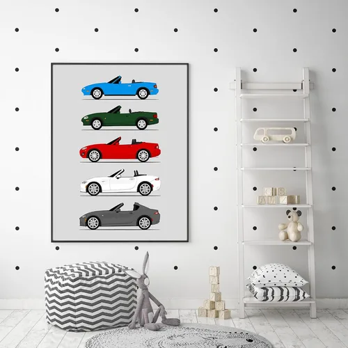 Vista 5 de Custom Car Posters Póster hecho a mano compatible con Mazda Miata (perfil lateral), decoración de la NA, NB, NC, ND, Miata Generations History
