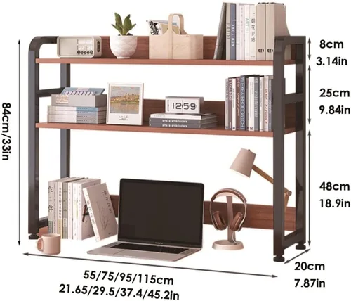 Vista 2 de Hutch Display Shelf 2 Layers Small Desktop Bookshelf, Expandable Desk Organizer Shelf, Multipurpose Countertop Hutch Bookshelf, for Bedroom/Office