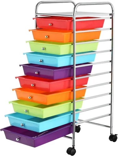 Vista 10 de ARLIME Carrito de almacenamiento de 10 cajones, carrito de 10 cajones, carrito organizador con ruedas, organizador de papel para álbumes
