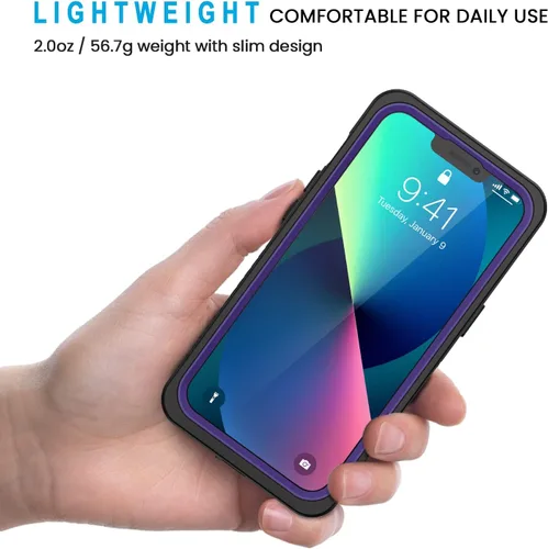Vista 2 de Lanhiem Funda para iPhone 13, impermeable IP68, a prueba de polvo, a prueba de golpes, con protector de pantalla integrado, cubierta frontal
