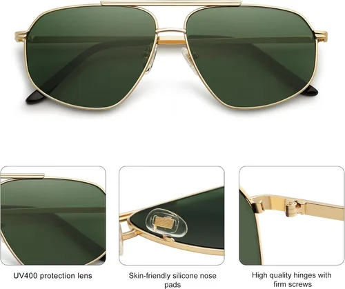 Vista 4 de SOJOS Gafas de sol clásicas estilo aviador hexagonales retro para mujeres y hombres, gafas de sol vintage de polígono SJ1200