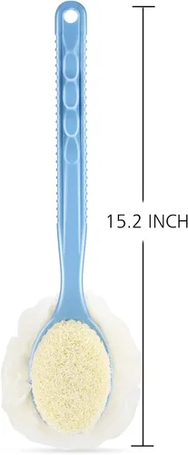 Vista 5 de Cepillo corporal de ducha con cerdas y esponja de esponja de malla, mango curvado Long Handle Bath Brush with Mesh Sponge for Skin