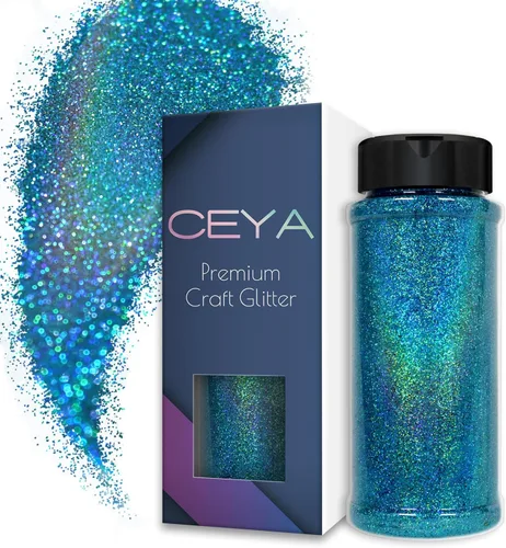 Vista 13 de Ceya - Polvo de purpurina holográfica ultra fina, 1.1 LB/17.63 OZ, color negro láser, 1/128' 0.008' 0.2mm, en masa para manualidades, resina, vasos