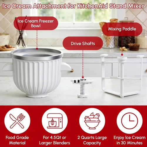 Vista 5 de KitchenAid - Accesorio para máquina de helados para batidora de pie Cuenco de helado de 2 cuartos de galón, se adapta a modelos KitchenAid de 4.5