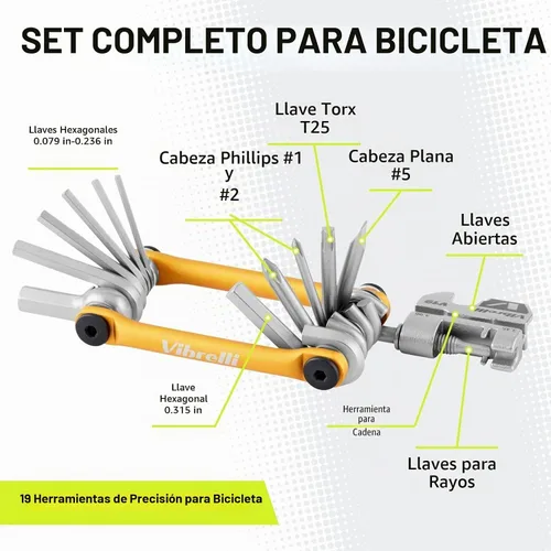 Vista 2 de Vibrelli Bike Multi Tool V19 - Con estuche de transporte - Multiherramienta para bicicletas de alto rendimiento