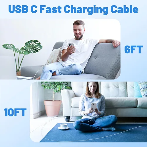 Vista 8 de Cable USB C a Lightning, paquete de 2 unidades de 6 pies + 10 pies, [certificado Apple MFi], cable de carga rápida para iPhone 14 13 12 11 Pro