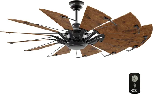 Vista 20 de Springer Collection - Ventilador de techo de molino de viento con motor CC de 12 aspas, 52 pulgadas, níquel antiguo