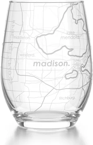 Vista 50 de Well Told Copa de vino sin tallo grabada con mapa de Atlanta, Georgia (15 oz, transparente) - Mapa de ciudad grabado, vaso personalizado, regalos