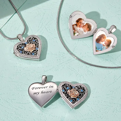 Vista 4 de Fanery Sue Heart Locket Necklace that Holds Pictures, Lockets Necklaces Customize Photo Pendant Picture Jewelry for Women
