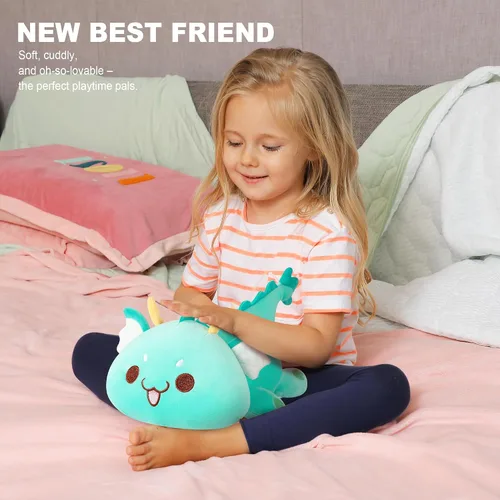 Vista 7 de Onsoyours Peluche de dragón gordito, adorable almohada de felpa suave para abrazar, lindo juguete de peluche Kawaii para niños