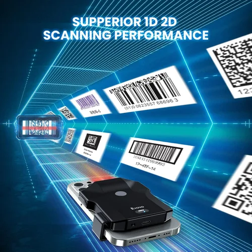 Vista 4 de Eyoyo Escáner de Código QR Bluetooth, Escáner de Código de Barras 2D Inalámbrico con Clip Trasero USB para Teléfono UPC, Lector con Indicador