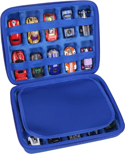 Vista 2 de Mchoi Funda de transporte a prueba de golpes para Hot Wheels 20 coches, solo funda (todo azul)