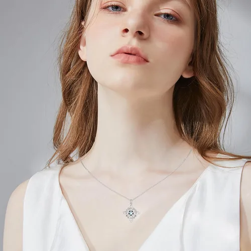 Vista 4 de Collar de nudo celta, collar de nudo de brujas, collar de plata de ley 925, collar con dije de bruja celta, joyería celta de buena suerte, joyería