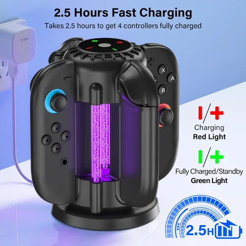 Vista 2 de Switch-2-Joycon-Charger - Base de carga para Nintendo Switch 2 JoyCon 2025, luz LED magnética y de burbujas, estación de carga rápida para Nintendo