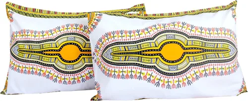 Vista 15 de Fundas de almohada en African Dashiki Art 100% algodón tejido Batik estampados, juego de 2 fundas, negro amarillo