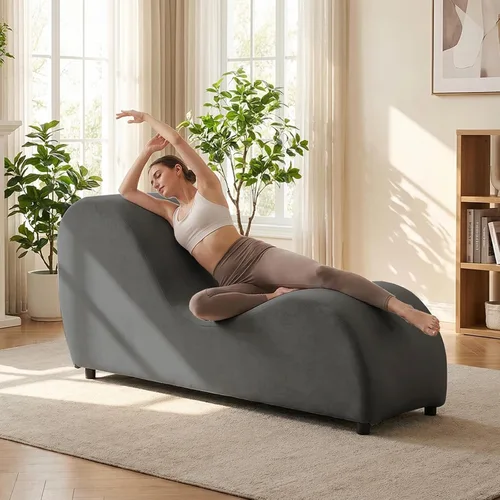 Vista 10 de Mjkone Tumbona de yoga de terciopelo para interiores, color beige