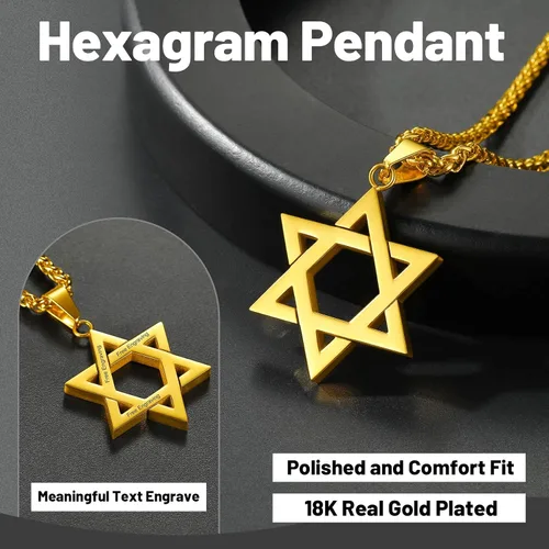 Vista 5 de ChainsHouse Collar Magen Star of David para hombres y mujeres, acero inoxidablechapado en oro de 18 quilates, colgante de etiqueta de perro judío