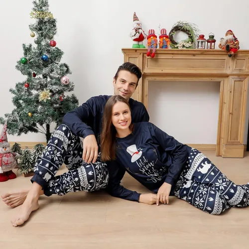 Vista 6 de ANGELGGH Conjunto de pijamas de Navidad familiares a juego, lindas pijamas de vacaciones con parte superior y pantalones impresos, pijamas