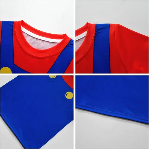 Vista 3 de Garperkids Disfraz de Mariio de dibujos animados para niños, camiseta de manga corta con cuello redondo para Halloween, cosplay, fiesta