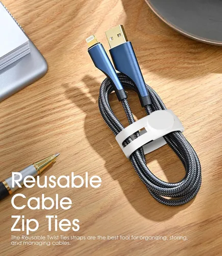 Vista 6 de 20 unidades de bridas reutilizables para cables Nearockle, bridas ajustables de silicona para organizar cables pequeños, bridas de cierre