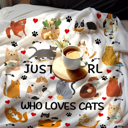 Vista 6 de Manta de gato de regalo para mujeres y niñas, amantes de los gatos, manta suave y ligera para viajes, camping, sofá, sala de estar, 60 x 50 pulgadas