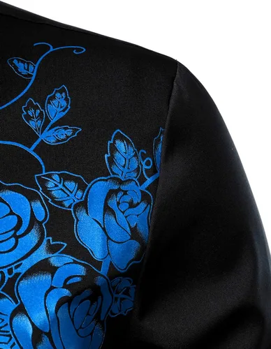 Vista 4 de ZEROYAA Camisas de vestir de manga larga con botones y estampado floral de rosa hipster para hombre