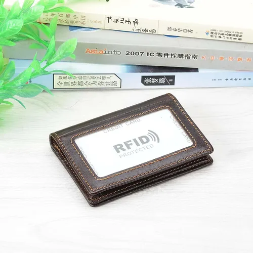 Vista 7 de HAWEE Billetera de bolsillo frontal plegable para hombre, de piel auténtica, con bloqueo RFID, tarjetero