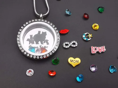 Vista 5 de Collar con colgante para mamá medallón flotante con 24 piedras natales y abalorios para mujeres y niñas regalo para madre