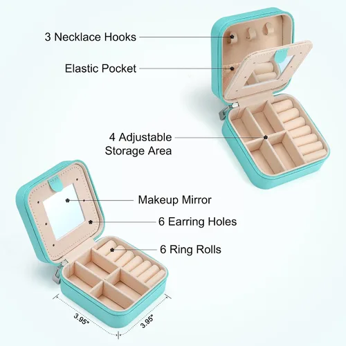 Vista 3 de Parima Joyero de viaje para niñas y mujeres, caja organizadora de joyas, cajas de joyería personalizadas para mujeres y niñas, caja de joyería