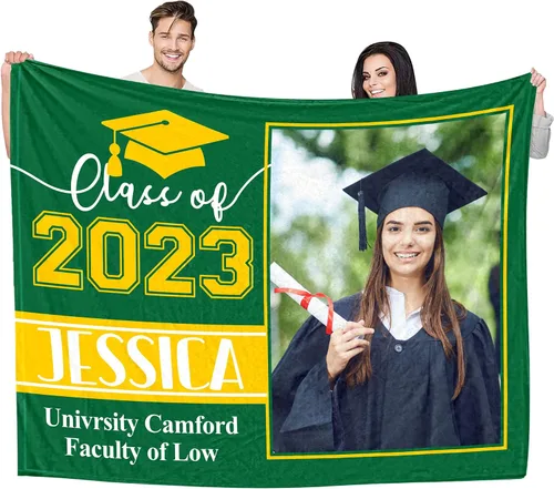 Vista 7 de YESCUSTOM Manta de graduado personalizada con collage de fotos, manta de fotos personalizada para graduados de clase de 2023, manta personalizada