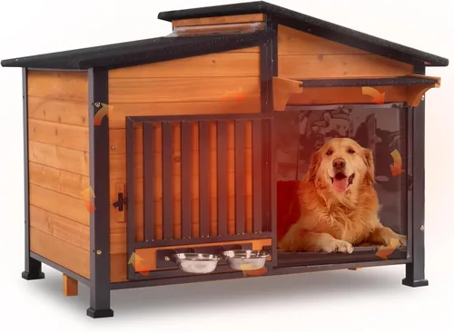 Vista 11 de 33.5" Heated Outdoor Dog House with Insulated Liner for Medium Breeds