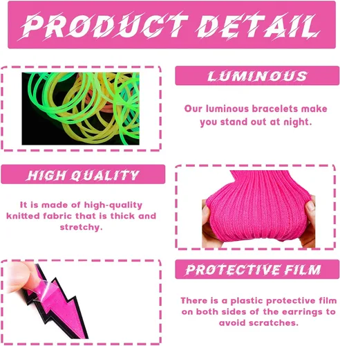 Vista 3 de Accesorios de disfraces de los años 80, vestidos de neón de estilo elegante de los años 80, conjuntos de fiesta y kits para mujeres y niños