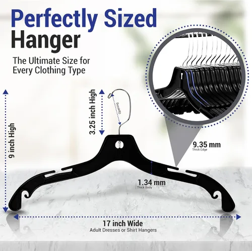 Vista 3 de Victory Display - Perchas de plástico negro resistentes para ropa, perchas delgadas que ahorran espacio con ganchos giratorios, colgador de plástico
