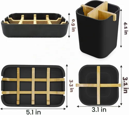 Vista 2 de Juego de soportes para cepillos de dientes y jabonera, accesorios de baño Negro