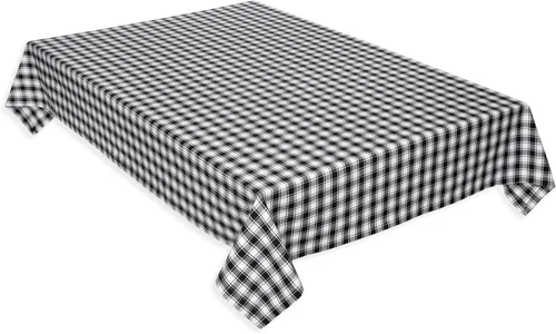Vista 2 de Black and White French Check Fabric Tablecloth Woven Cotton, 52 x 70 Rectangular